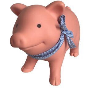 Schylling Piggy Bank With Blue Gingham Scarf Movable Head 17346 PM Collection